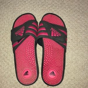 Pink And Black Adidas Slides